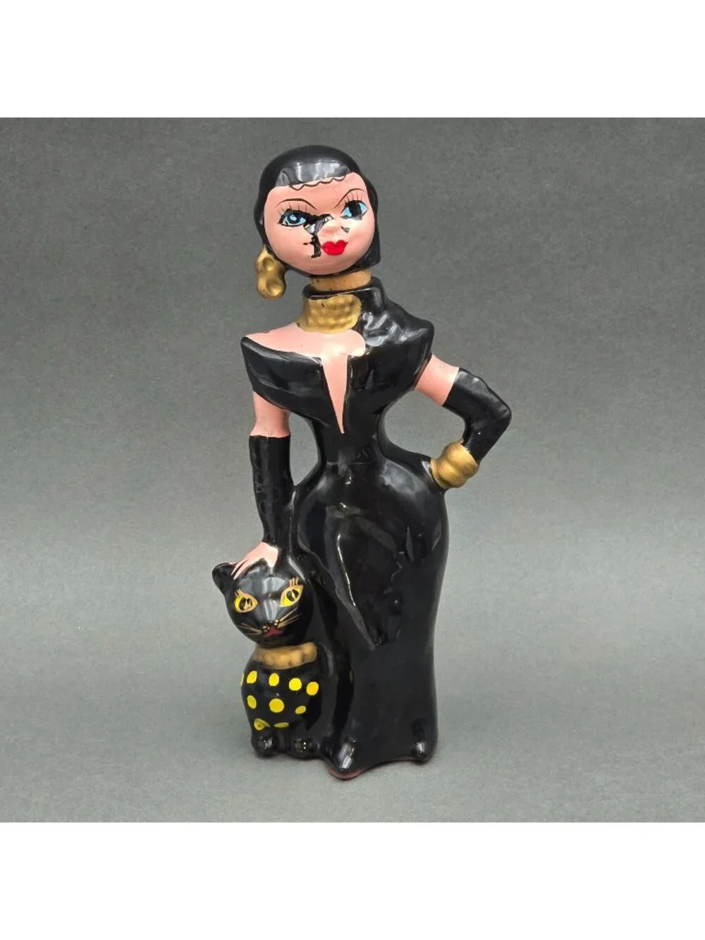 Vintage Rockabilly Sake Decanter Retro Cat Lady Barware Japan 9.5